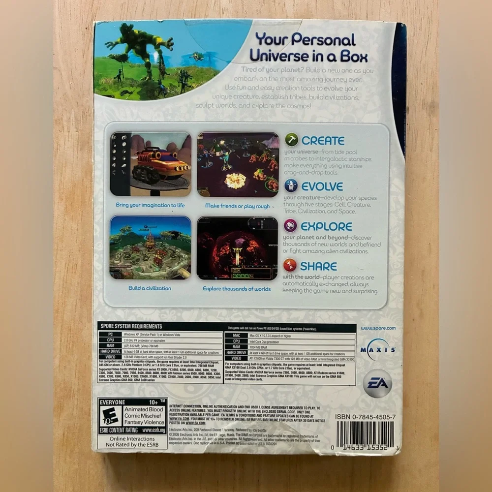 SPORE 2008 Win/Mac PC DVD-ROM w/ Prima Official GAME GUIDE Manual VGC Windows EA